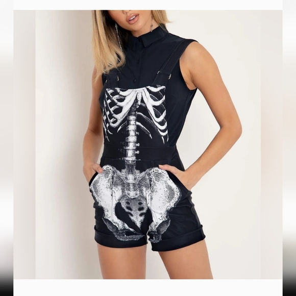 Blackmilk Ribs Short Overalls Bones Skeleton Halloween Costume - Picture 1 of 5